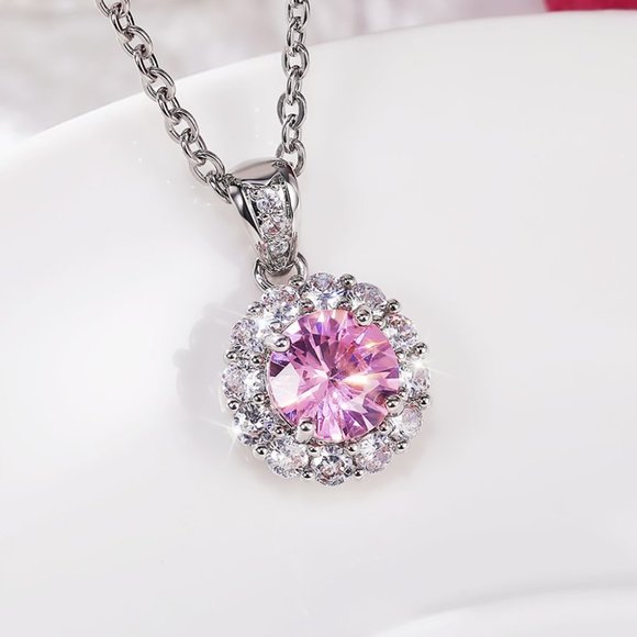 🎁 New Luxury Sparkly Pink Crystal CZ Necklaces for Women, HA4601 - Picture 4 of 4